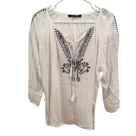 Calessa Tunic Women’s S Embroidered Floral Tunic Blouse Multi Color Boho - Picture 1 of 6